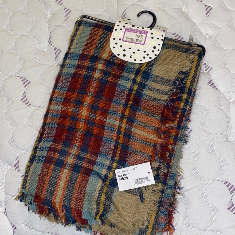 Soft plaid Blanket scarf. Neutral and dark colors. Brand new